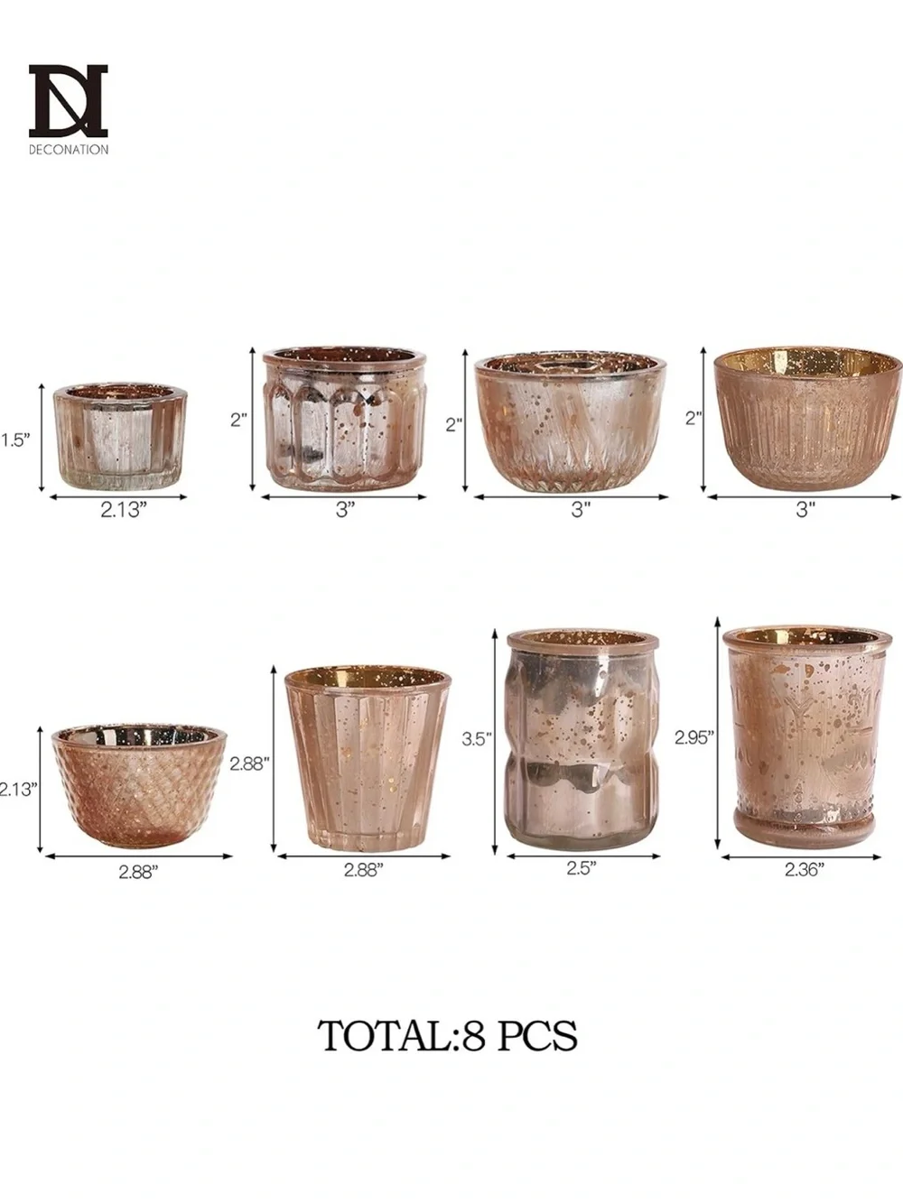 DN DECONATION 8PCS Gold Assorted Mercury Glass Votive Candle Holders